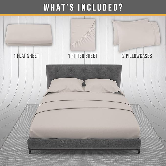Queen Sheet Set - Luxury Hotel Bed Sheets - Soft Cooling Sheets with Elastic Corner Straps - Deep Pockets Microfiber Bedsheet - Bedding Sheet & Pillowcases - 4 Piece (Queen Size, Beige)