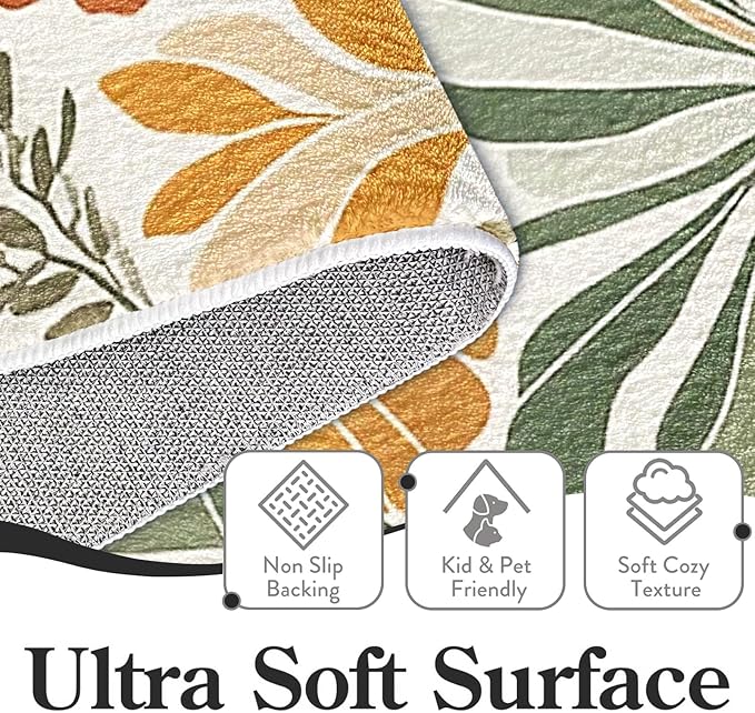 9CH Floral Botanical Aesthetic Area Rugs 7' X 5' Green Terracotta Abstract Flowers Plants Carpets Non-Slip Soft Boho Modern Rug for Bedroom Dining Living Room Kitchen