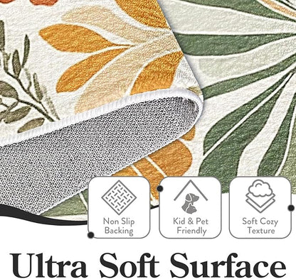 9CH Floral Botanical Aesthetic Area Rugs 7' X 5' Green Terracotta Abstract Flowers Plants Carpets Non-Slip Soft Boho Modern Rug for Bedroom Dining Living Room Kitchen