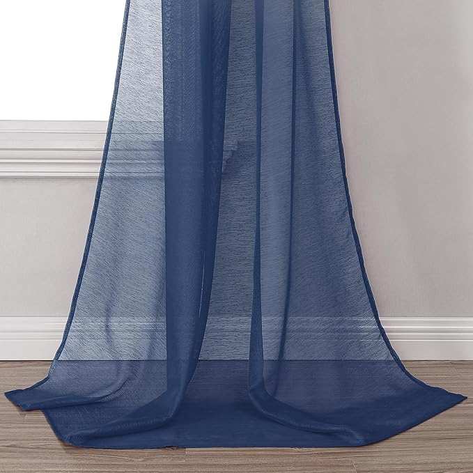 DONREN Semi Sheer Panel Curtains Scarf-Home Decor Window Sheer Valance Voile Scarf 1 Piece,52 inches Wide by 216 inches Long,Navy Blue