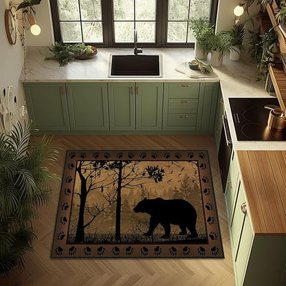 Rustic Area Rug 3x5,Bear Country Cabin Wildlife,Ultra-Thin Washable Throw Carpet Brown Rugs for Bedroom Indoor Vintage Rugs Non Slip Accent Floor Carpets for Bedside,Entryway,Living Room,Office