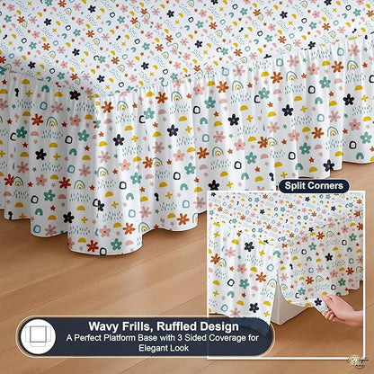 Cottington Lane Ruffled Bed Skirt Twin Size with Split Corner, Brushed Microfiber Hotel Quality Dust Ruffle, 16 Inch Drop Gathered Bedskirt, Soft, Stylish, Shrink & Fade Resistant, Rainbow Splash