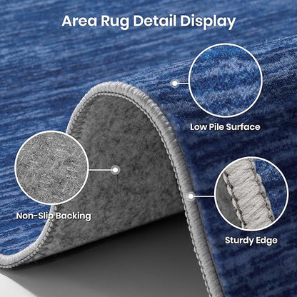 Valenrug Washable Rugs 8x10 - Non Slip 8x10 Area Rugs for Living Room, Stain Resistant Area Rugs for Bedroom, Foldable Machine Washable Area Rug(8'x10', Navy)