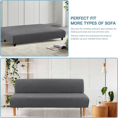 H.VERSAILTEX 100% Waterproof Armless Futon Cover, Armless Sofa Cover Stretch Jacquard Couch Cover for Futon, Dual Waterproof Sofa Cover, Leakproof Furniture Protector for Pets, Grey