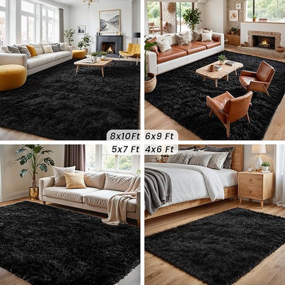 5x8 Area Rugs for Living Room: Soft Fluffy Shag Black Rugs for Bedroom, Non Slip Large Fuzzy Plush Rug Indoor Floor Carpet for Nursery Kids Boys Girls Room, Dorms, Playroom, Modern Home Decor