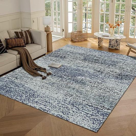 RUGSURE Washable Area Rug - 1/6 Thick - Stain & Water Resistant Non-Slip - Resistant Rug for Living Room, Bedroom, Nursery, Pet & Child Friendly, Vintage Charm Area Rugs (Grey+LightTeal, 6' x 9')