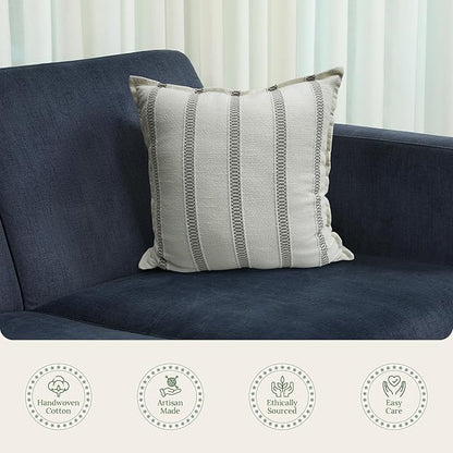 SanVia Grey Hearth Premium Cotton Throw Pillow Covers, 20 x 20 Inches, Luxurious Handwoven Couch Pillow Covers with Hidden Zipper, Elegant Home Décor, Insert Not Included
