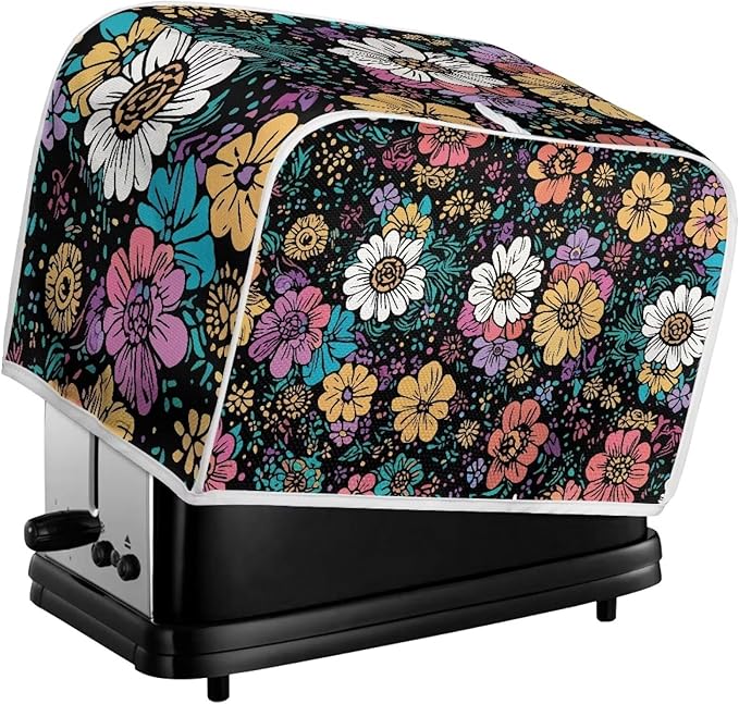 Flower 4 Slice Bread Maker Cover for Kitchen, Dustproof Toaster Cover Suitable for Standard Size Bread Machine, Small Kitchen Appliance