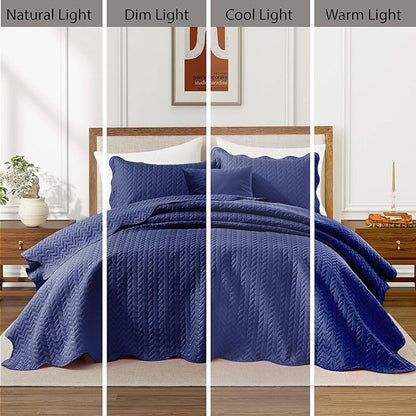 IR Imperial Rooms Twin Quilt Bedding Set Size (68” x 86”) + 1 Pillow Shams (20” x 26” + 2”) - 2 Pcs All Season Lightweight Reversible Microfiber Coverlet Embossed Quilt Bedspread (Navy)