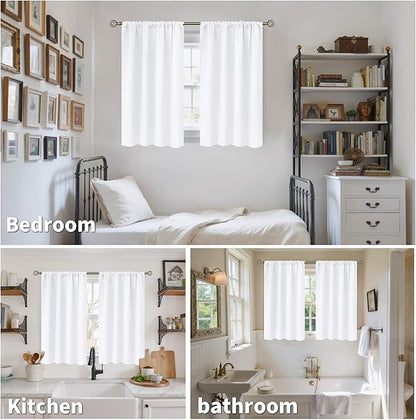 BGment Short White Kitchen Curtains 30 Inch Length - Cafe Drapes with Rod Pocket Privacy Protection for Bathroom Basement Windows Over Sink, 2 Panels, 42 x 30 Inch