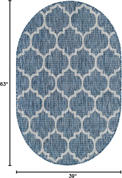 Unique Loom Outdoor Trellis Collection Area Rug (3' 3" x 5' 3" Oval, Navy Blue/ Ivory)