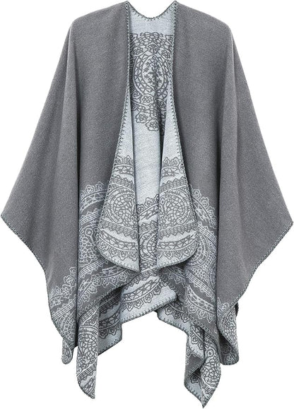 Women's Vintage Pattern Open Front Poncho Cape Shawl Winter Shawl Wraps