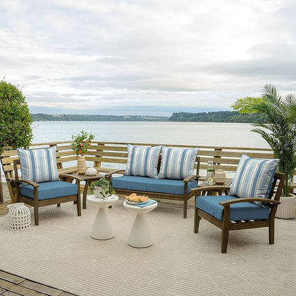 Arden Outdoor Deep Seat Cushion Set, 24 in x 24 in, Weather-Proof, Rain-Proof, Fade Resistant Patio Cushion for Chair, Sofa, and Couch French Blue Linen Stripe