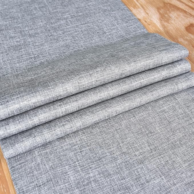 NEWISHER Farmhouse Rustic Table Runner Solid Grey Rectangular Table Runners Faux Linen Table Runner for Everyday Use Kitchen Dining Party Table 13x90 Inch