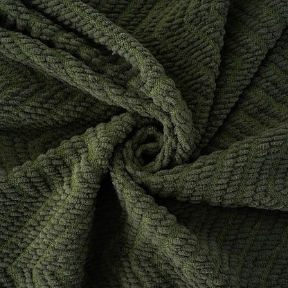 BATTILO HOME Olive Green Chenille Throw Blanket for Bed, Knit Throw Blanket,Super Soft Warm Home Decor Throw Blanket with Tassels for Couch,Sofa and Living Room,50" x 60"