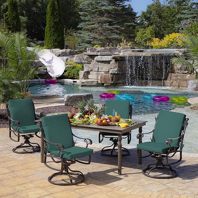 Arden Outdoor Dining Chair Cushion, 20 x 20, Rain-Proof, Fade Resistant, 20 x 20, Peacock Blue Green Texture