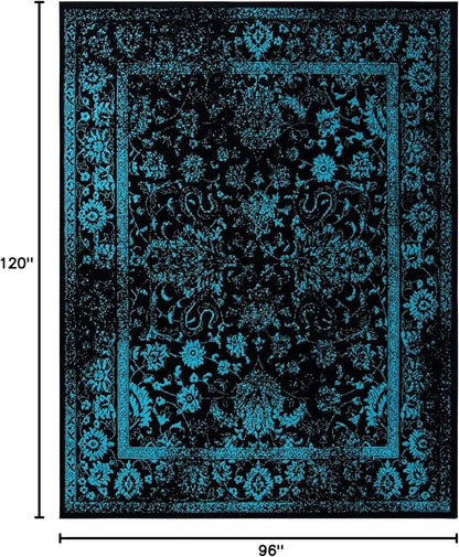 SAFAVIEH Area Rug 8x10 - Adirondack Collection - Large - Black & Teal, Distressed Vintage Floral Design, Non-Shedding & Easy to Clean, Ideal for Living Room, Bedroom, Dining Space (ADR109K)