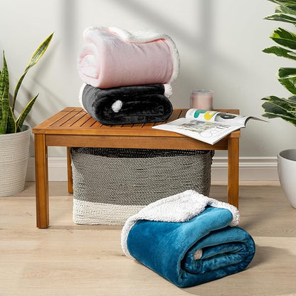 PAVILIA Sherpa Fleece Throw Blanket for Couch, Twin Size, Light Pink, Plush Soft Fuzzy Sofa Blanket, Cozy Reversible Winter Throw for Women Men, 60x80 Inches