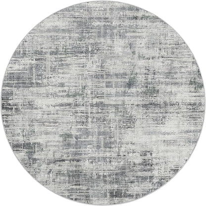 6ft Round Area Rug for Living Room: 6x6 Washable Neutral Abstract Modern Soft Rugs Non Slip Indoor Floor Stain Resistant Carpet for Bedroom Dining Room Office Nursery - Gray
