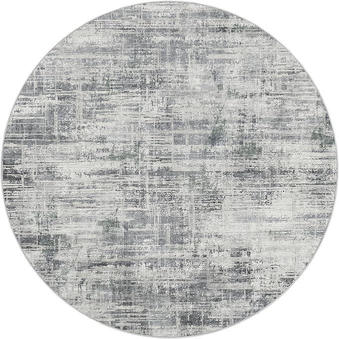 5ft Round Area Rug for Living Room: 5x5 Washable Neutral Abstract Modern Soft Rugs Non Slip Indoor Floor Stain Resistant Carpet for Bedroom Dining Room Office Nursery - Gray
