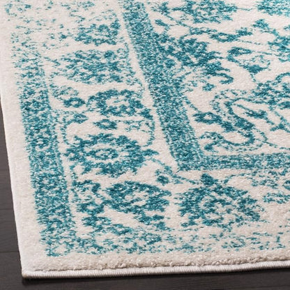 SAFAVIEH Adirondack Collection Area Rug - 6' Square, Ivory & Teal, Distressed Vintage Floral Design, Non-Shedding & Easy to Clean, Ideal for Living Room, Bedroom, Dining Space (ADR109D)