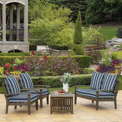 Arden Outdoor Deep Seat Cushion Set, 22 in x 24 in, Weather-Proof, Rain-Proof, Fade Resistant Patio Cushion Sapphire Aurora Blue Stripe