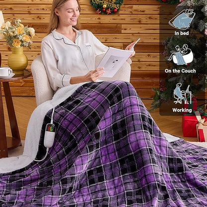 Purple Heated Weighted Blanket for Adults Throw/Twin Size 13Lbs 50"x60", 2-in-1 Electric Heating Pad Lap Heavy Blanket for 120-140lbs, 10 Level 8H Auto-Off, Cozy Birthday Gifts for Women Mom Seniors