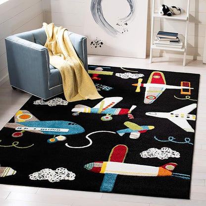 SAFAVIEH Area Rug 8x10 - Carousel Kids Collection - Large - Black & Ivory, Non-Shedding & Easy Cleaning, Ideal for Boys & Girls in Playroom, Nursery, Bedroom (CRK167Z)