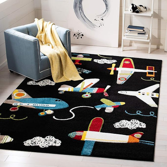 SAFAVIEH Carousel Kids Collection Accent Rug - 3'3" x 5'3", Black & Ivory, Non-Shedding & Easy Care, Ideal for High Traffic Areas for Boys & Girls in Playroom, Nursery, Bedroom (CRK167Z)