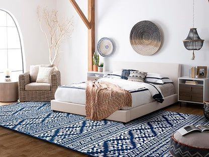 SAFAVIEH Area Rug 12x15 - Tulum Collection - Large - Navy & Ivory, Moroccan Boho Tribal Design, Non-Shedding & Easy to Clean, Ideal for Living Room, Bedroom, Dining Space (TUL272N)