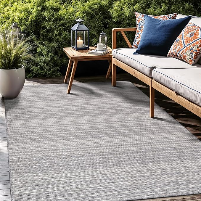 Stripe Outdoor Rug 8x10 Washable Outside Carpet for Indoor Patio Porch Waterproof Easy Cleaning Non Shedding Area Rugs Gray 8 x 10