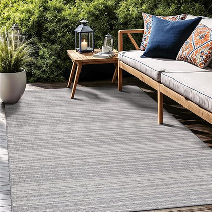 Stripe Outdoor Rug 10x14 Washable Outside Carpet for Indoor Patio Porch Waterproof Easy Cleaning Non Shedding Area Rugs Gray 10 x 14