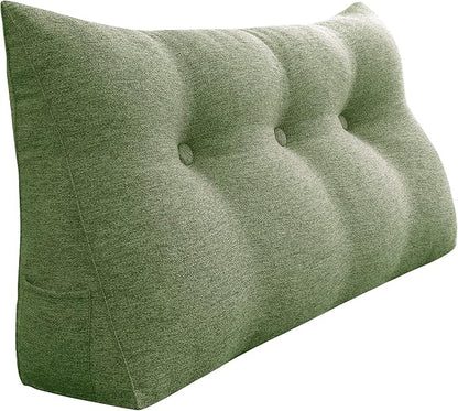 Wedge Headboard Pillow Dorm Room Reading Pillow Back Support for Sitting Up in Bed Bolster Lumbar Cushion Body Positioning Bedrest Cotton Linen 39in Grass Green Twin