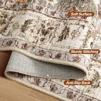 Tangsoo 2x5 Washable Runner Rug for Hallways, Non Slip Vintage Rugs, Soft Low Pile Long Rug Runner, Print Distressed Turmeric Carpet Runners for Kitchen Bedroom Entryway Bathroom Living Room