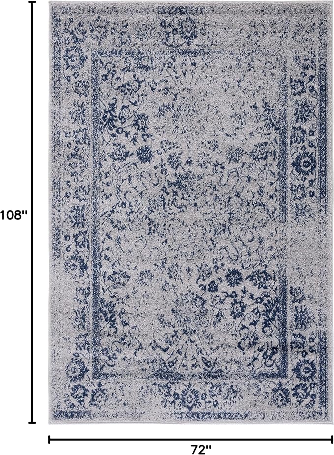 SAFAVIEH Area Rug 6x9 - Adirondack Collection - Grey & Navy, Distressed Vintage Floral Design, Non-Shedding & Easy to Clean, Ideal for Living Room, Bedroom, Dining Space (ADR109P)