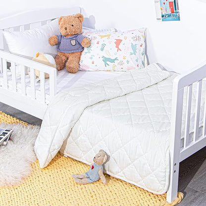 NTBAY Down Alternative Toddler Comforter, Lightweight and Warm Solid Color Baby Crib Quilted Blanket, 39x47 inches, White