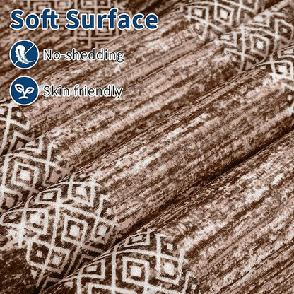 GarveeHome Washable Runner Rug 2x6 Modern Hallway Rug Non Slip Entryway Runner, Geometric Bordered Printed Carpets, Low Pile Thin Foldable Floor Mats, Soft Non Shedding for Kitchen Laundry, Brown