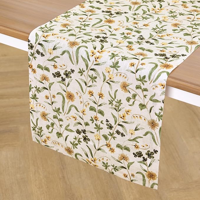 Solino Home 100% Pure Linen Table Runner 72 Inches Long - Multicolor Floral Print Table Runner 14 x 72 Inch - Handcrafted and Machine Washable - Fall Botanical Print