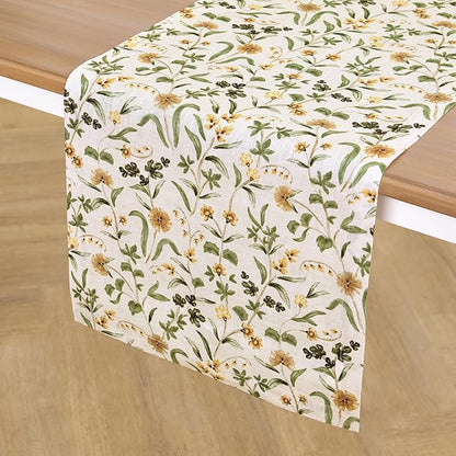 Solino Home 100% Pure Linen Table Runner 72 Inches Long - Multicolor Floral Print Table Runner 14 x 72 Inch - Handcrafted and Machine Washable - Fall Botanical Print