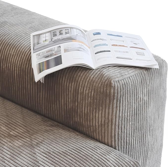 JACH 102" Sectional Couch Sofa with 4 Pillows, Corduroy Comfy Modular Sectional Sofa, Cushion Covers Removable, Love Seat Soft Couches for Living Room, Office, Apartment, Light Brown