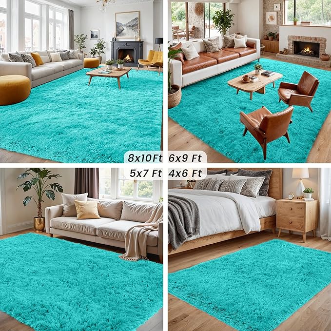 4x6 Area Rugs for Living Room Rug: Soft Fluffy Shag Teal Blue Rugs for Bedroom, Non-Slip Large Fuzzy Plush Rug Indoor Floor Carpet for Nursery Kids Boys Girls Room, Dorms, Playroom, Modern Home Decor