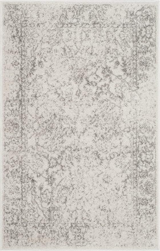 SAFAVIEH Adirondack Collection Accent Rug - 2' x 4', Ivory & Silver, Distressed Vintage Floral Design, Non-Shedding & Easy to Clean, Ideal for Front Door, Kitchen, Entryway, Foyer (ADR109C)