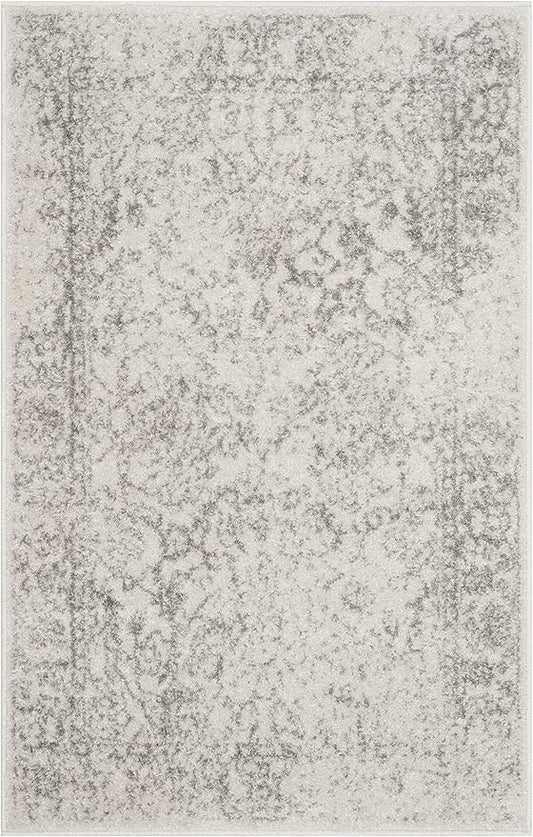 SAFAVIEH Adirondack Collection Accent Rug - 2' x 3', Ivory & Silver, Distressed Vintage Floral Design, Non-Shedding & Easy to Clean, Ideal for Front Door, Kitchen, Entryway, Foyer (ADR109C)