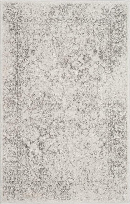 SAFAVIEH Adirondack Collection Accent Rug - 2'6" x 4', Ivory & Silver, Distressed Vintage Floral Design, Non-Shedding & Easy to Clean, Ideal for Front Door, Kitchen, Entryway, Foyer (ADR109C)