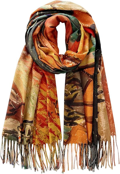 VENVSBEE Reversible Scarf Soft Large Shawl Wrap Blanket Double Sided Art Print Warm Pashmina Stoles Klimt Van Gogh Gifts