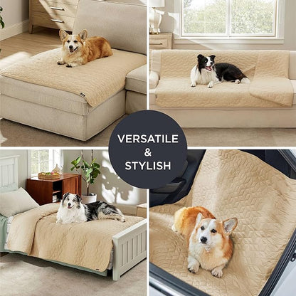 Bedsure 100% Waterproof Bed Cover for Dogs Washable - Non Slip Waterproof Dog Blanket for Bed, Lightweight Furniture Protector Durable for Pet Cat Puppy with Non-Slip Bottom, Beige, 82x102IN
