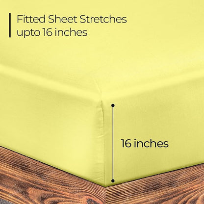 ROYALE LINENS 300 Thread Count 100% Long Staple Combed Cotton Fitted Sheet Queen - Super Soft Deep Pocket Bottom Sheet - Fitted Sheets Only - Elastic Sheets (Queen, Yellow)