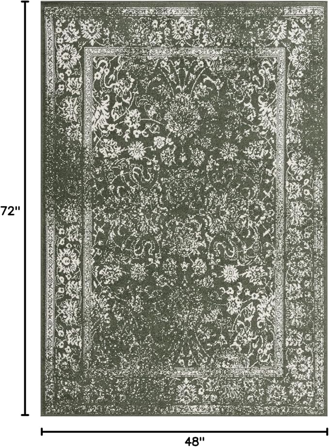 SAFAVIEH Area Rug 4x6 - Adirondack Collection - Dark Green & Ivory, Distressed Vintage Floral Design, Non-Shedding & Easy to Clean, Ideal for Living Room, Bedroom, Dining Space (ADR109Y)