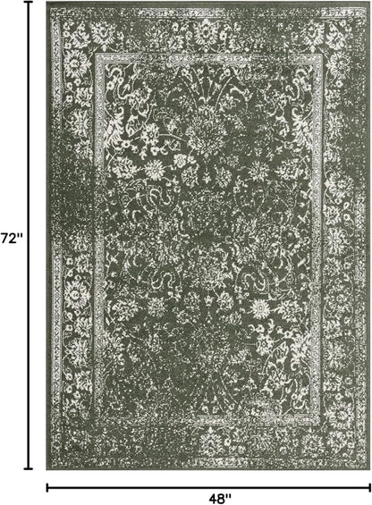 SAFAVIEH Area Rug 4x6 - Adirondack Collection - Dark Green & Ivory, Distressed Vintage Floral Design, Non-Shedding & Easy to Clean, Ideal for Living Room, Bedroom, Dining Space (ADR109Y)