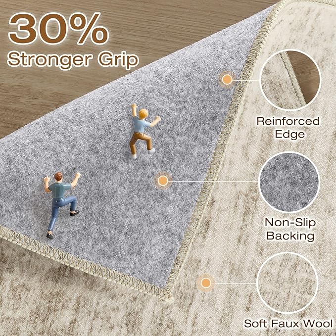 6x9 Area Rugs Living Room: Washable Large Neutral Beige Rug Abstract Soft Modern Stain Resistant Indoor Floor Non-Slip Carpet for Bedroom Nursery Kids Office Playroom Dining Room Under Table Home